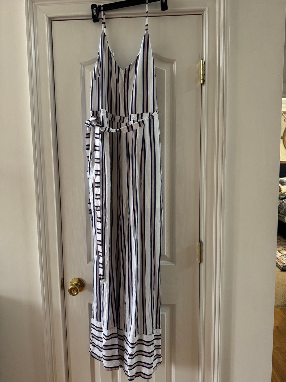 Pink Lily White and Navy Striped Sleeveless Jumpsuit
